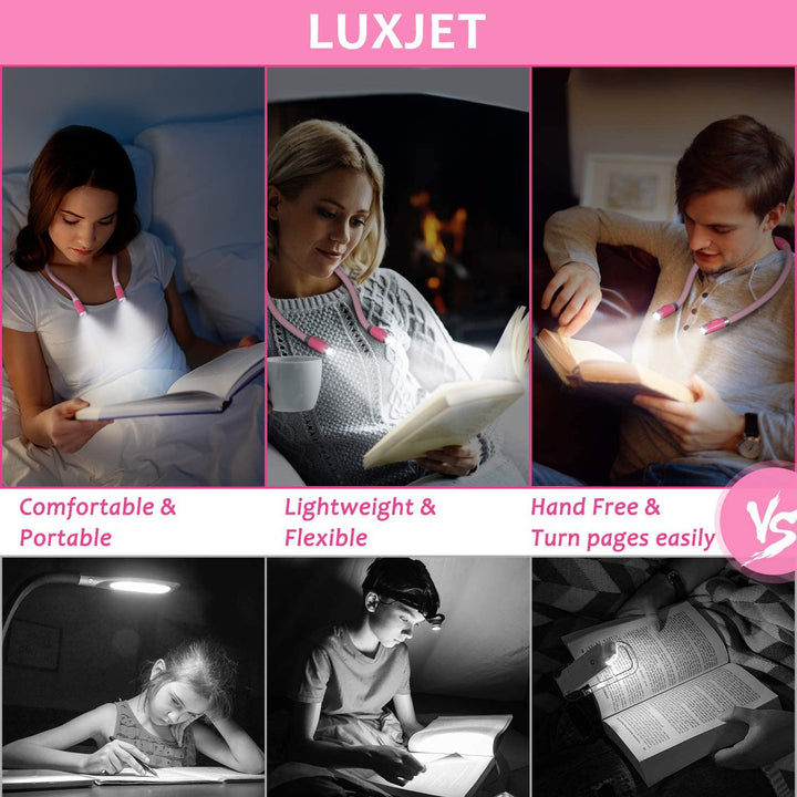® LED Hug Light,Rechargeable Neck Book Lights Night Lamp for Reading, Hands Free, 4 LED Bulbs, 3 Adjustable Brightness (Pink)