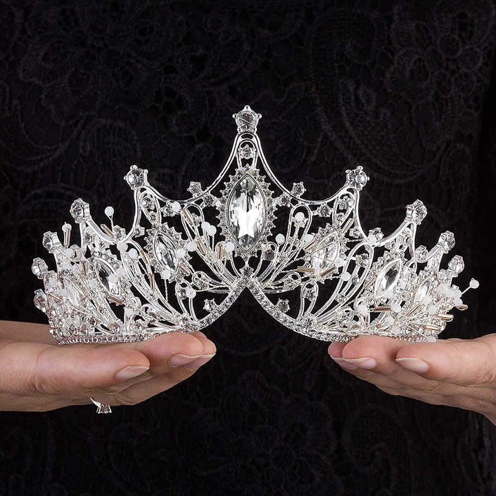 Baroque Queen Crowns Crystal Wedding Crowns and Tiaras for Brides Rhinestones Pageant Bridal Tiaras Princess Prom Hair Accessories for Women and Girls (White)