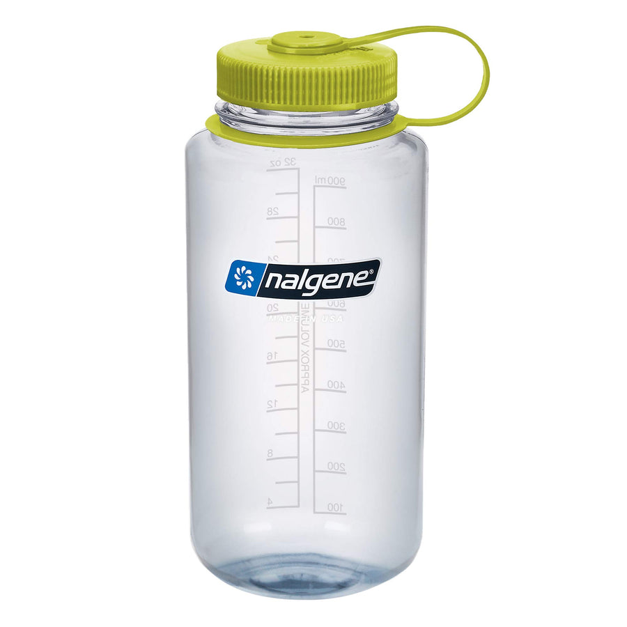 Tritan Wide Mouth BPA-Free Water Bottle, Clear w/ Green Cap, 32 oz
