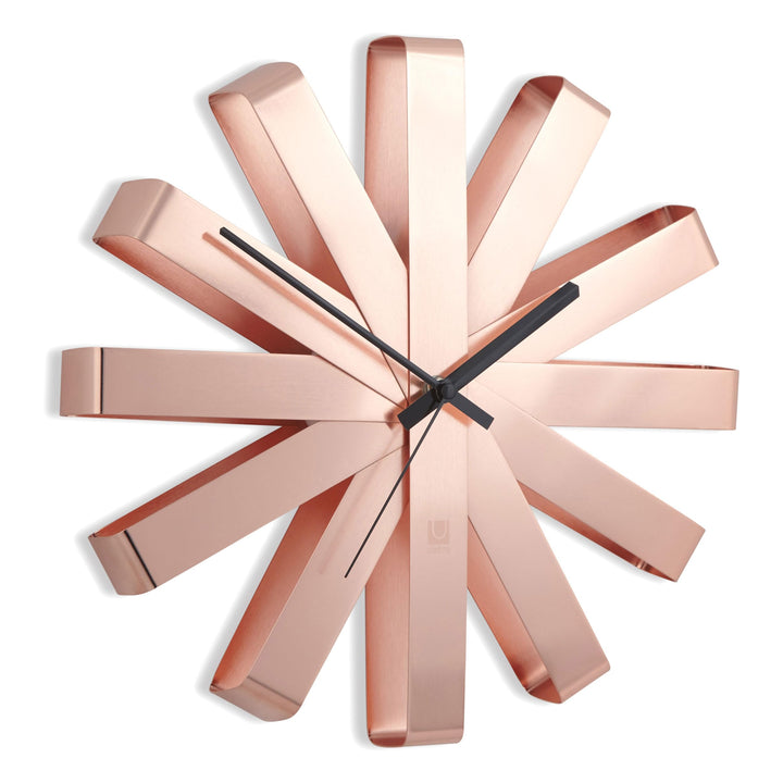 118070-880 Ribbon Modern 12-inch, Battery Operated Quartz Movement, Silent Non Ticking Wall Clock, Copper
