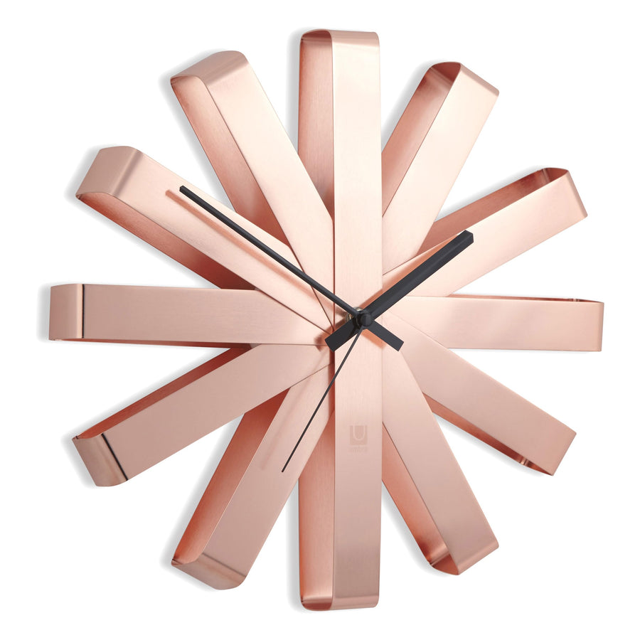 118070-880 Ribbon Modern 12-inch, Battery Operated Quartz Movement, Silent Non Ticking Wall Clock, Copper