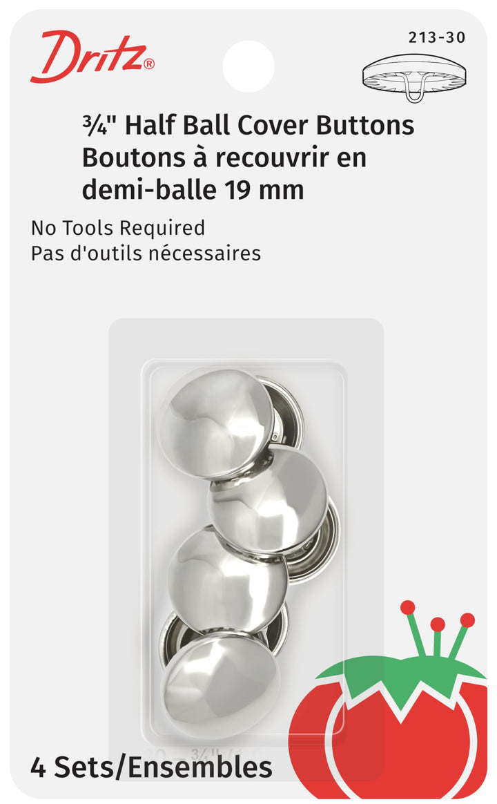 213-30 Half Ball Cover Buttons, Size 30 - 3/4-Inch, 4-Sets, Nickel
