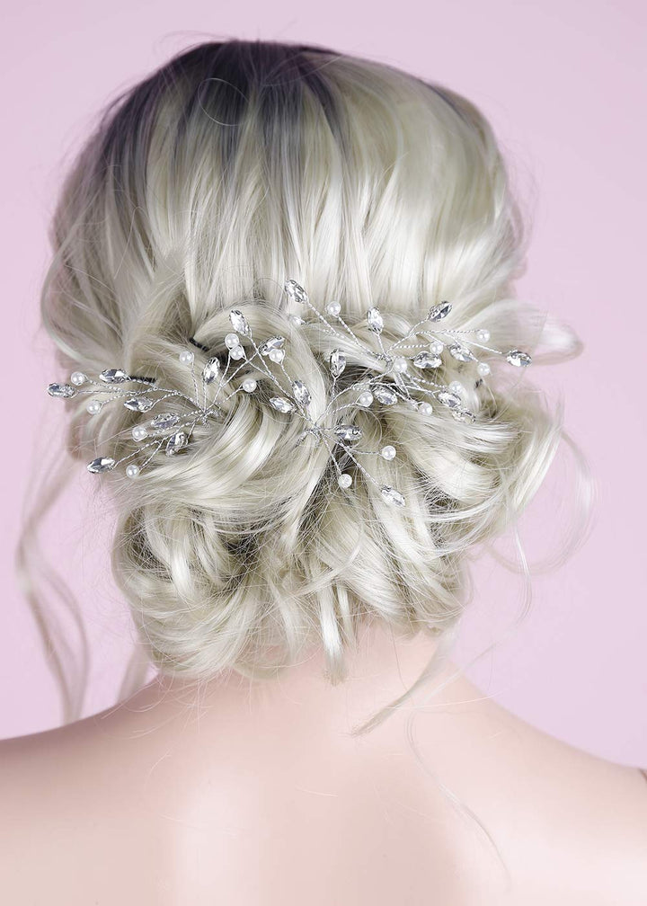Bridal Wedding Hair Pins Silver Crystal Hair Piece Pearl Bobby Pins Rhinestone Bridesmaids Hair Pin Wedding Hair Pins Hair Accessories for Women and Bride (Silver)