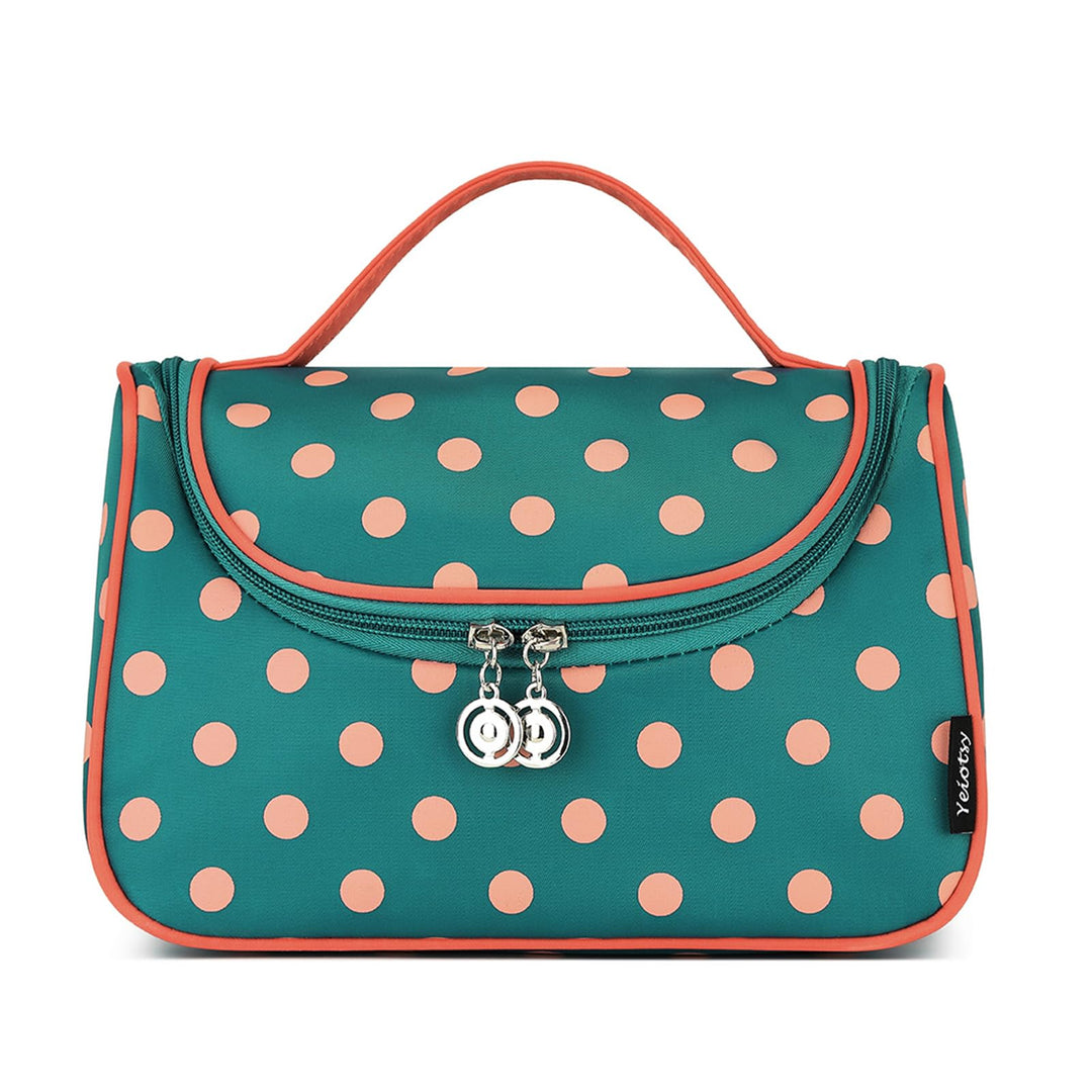 Cute Travel Makeup Bag, Cute Polka Dots Toiletry Bag with Handle for Girls Cosmetic Organizer for Women (Lake Blue)