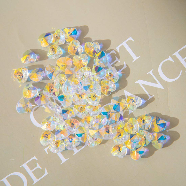 60pcs AB Heart Shaped Crystal Beads - 10mm Top Drilled Adabele Austrian Heart Glass Pendants Beads Charms for DIY Project Earring, Necklaces, Bracelets, Jewelry Making