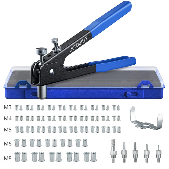 Professional Rivet Gun Pop Rivet Gun Kit with 86PCS M3/M4/M5/M6/M8 Threaded Rivet Nut and Rivets Wrench for Furniture, Decoration, Car, Trailer, Boat