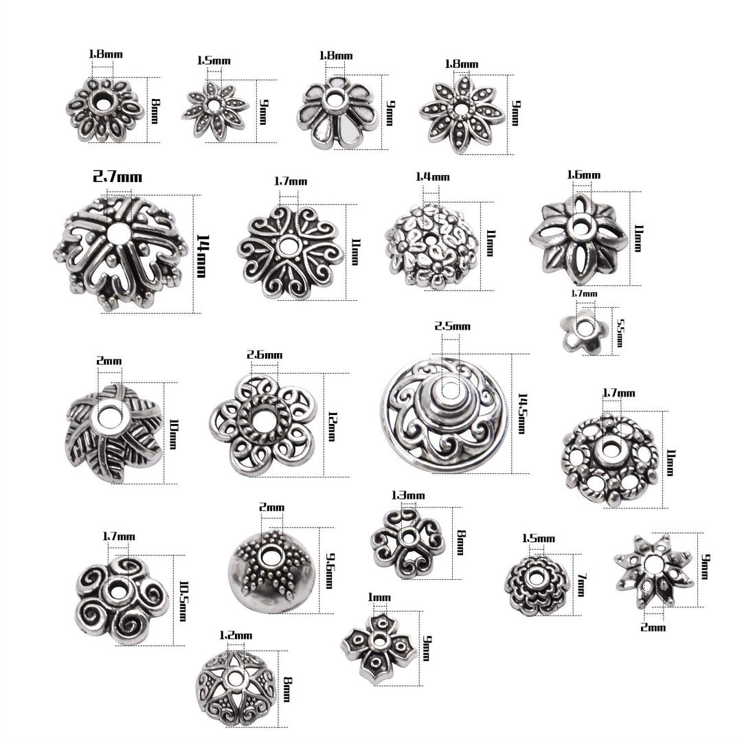 200pcs Tibetan Silver Flower Bead Caps Bead Caps Spacer Beads Bali Style Jewelry Findings for Necklace Bracelet,20 Styles