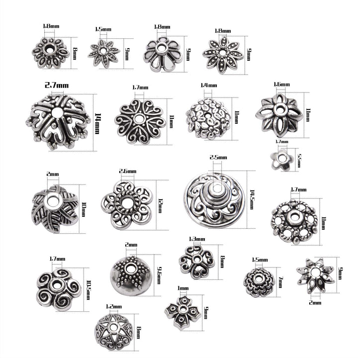 200pcs Tibetan Silver Flower Bead Caps Bead Caps Spacer Beads Bali Style Jewelry Findings for Necklace Bracelet,20 Styles