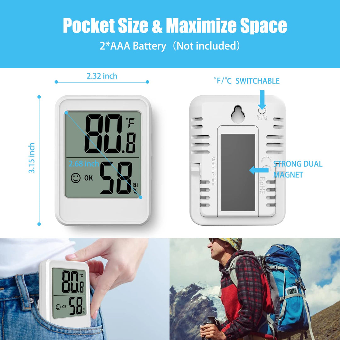 Digital Hygrometer Thermometer Room Thermometer Indoor Thermometer for Home with Temperature and Humidity Monitor, Wall Mount, Mini Size, Big Numbers, White
