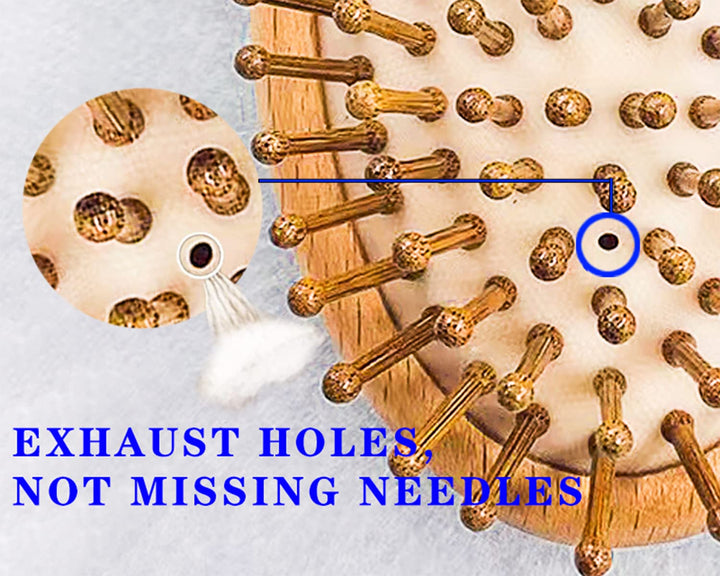 Pig Bristle Round Brush - Anti-Static Wood Pins, Compact Travel-Friendly Design for All Hair Types