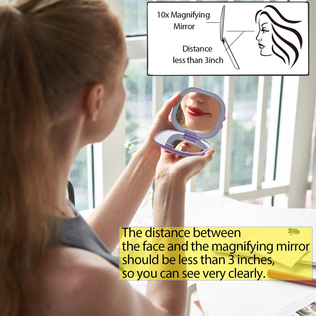 LED Vanity Mirror,10X Magnifying Mirror with Lights,Compact Portable Folding Handheld Travel Makeup Mirror with Lights,Gift for Girl Friend,Mother,Daughter Black