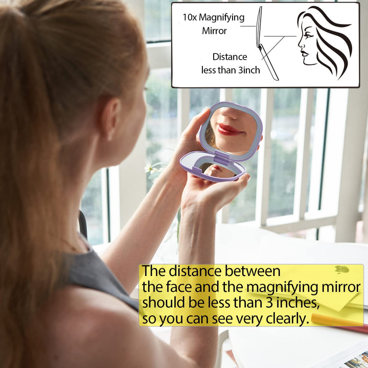 LED Vanity Mirror,10X Magnifying Mirror with Lights,Compact Portable Folding Handheld Travel Makeup Mirror with Lights,Gift for Girl Friend,Mother,Daughter Black