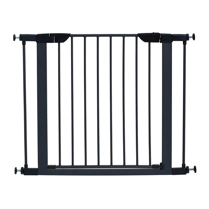 29 Inches Tall Walk-Though Graphite Steel Pet Gate, Pressure Mounted Dog Gate Measures 29H x 29.5-38W Inches & Includes Two 3-Inch-Wide Extensions, Graphite