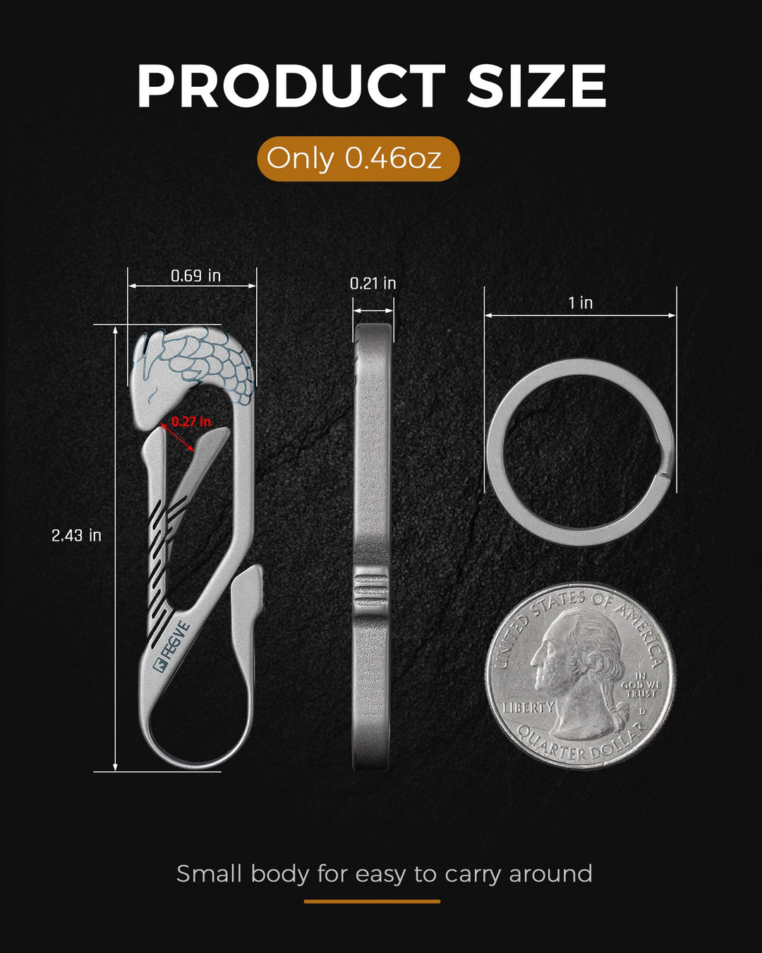 Titanium Small Carabiner Keychain Clip,Key Chain Clip with Key Ring for Men(Tai-A/2pcs)