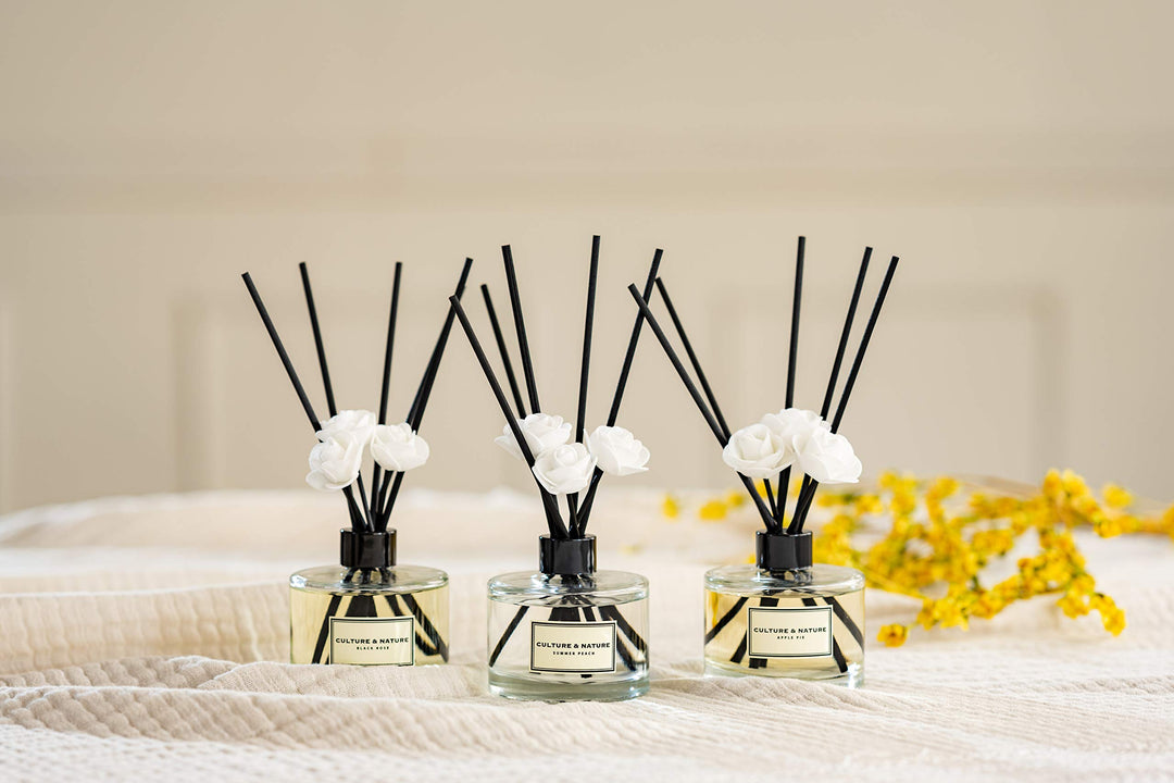 CULTURE & NATURE Reed Diffuser Set 6.7oz (200ml) Summer Peach Scented Diffuser with Sticks Home Fragrance Reed Diffuser for Bathroom Shelf Decor