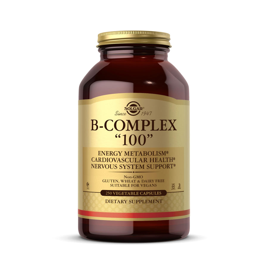 B-Complex 100, 250 Vegetable Capsules - Heart Health - Nervous System Support - Supports Energy Metabolism - Non-GMO, Vegan, Gluten Free, Dairy Free, Kosher, Halal - 250 Servings