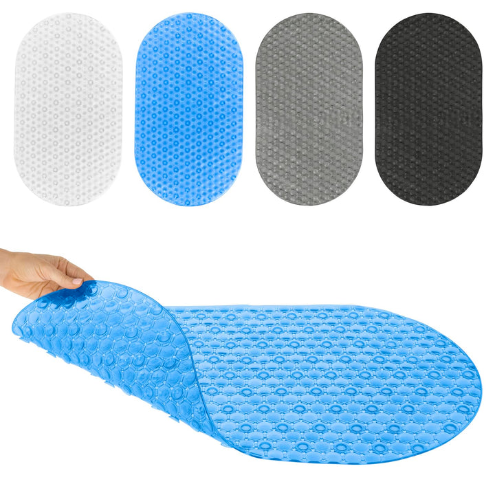 Vive Oval Bathtub Mat - Nonslip Shower Floor Pad - Non-Slip and Non-Skid for Bath Tub with Strong Rubber Suction Cup Grip - for Baby, Elderly, Kids, Bathroom (Blue)