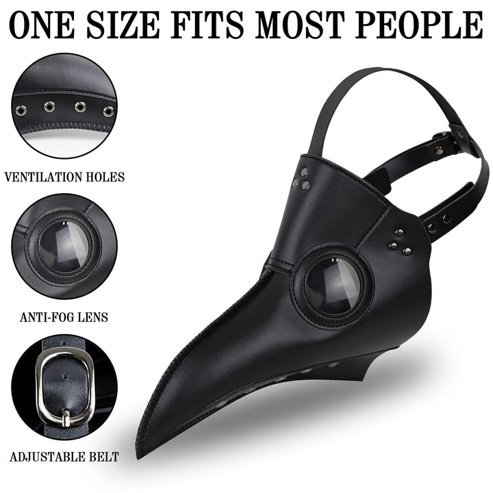Halloween Plague Doctor Mask Plague Doctor Costume Obito Mask Steampunk Horror Scary Costume Props for Party Prom Gifts Set(3-pc Set)(Black), 12 inches, unisex-adult