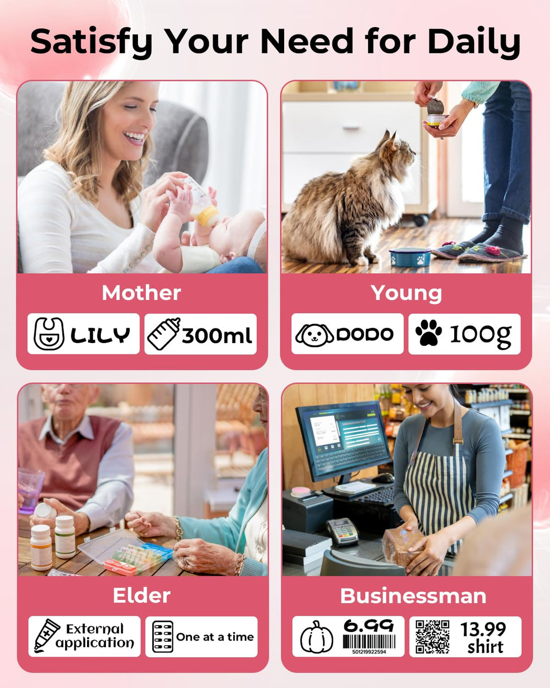 Labeler Label Maker,Portable Bluetooth Thermal Label Makers,Compatible for Android & iOS System Gift for Man,Women - Baby Pink