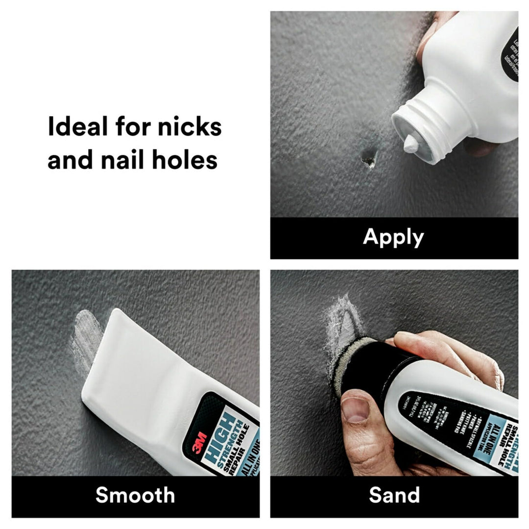 Small Hole Repair High Strength, All in One Applicator Tool, 1-Pack, Quick and Easy Repair for Nicks and Nail Holes, Includes Putty Knife, Spackle, and Sanding Pad For Wall Repairs (SHR-3-AIO)
