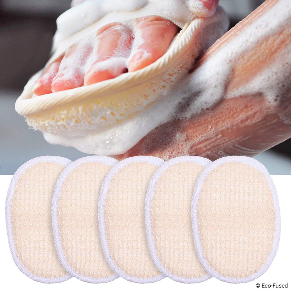 5 Pack - Cotton: Loofah Pads (Pack Of 5) - Exfoliating Scrubbing Sponges - Soft Cotton Material - Essential Skin Care Product - For Shower/Bath - Fibrous Texture - Perfect For Fac
