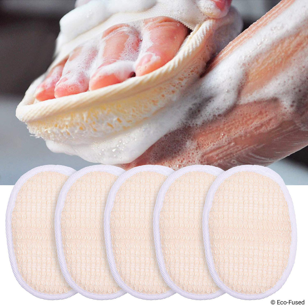 5 Pack - Cotton: Loofah Pads (Pack Of 5) - Exfoliating Scrubbing Sponges - Soft Cotton Material - Essential Skin Care Product - For Shower/Bath - Fibrous Texture - Perfect For Fac