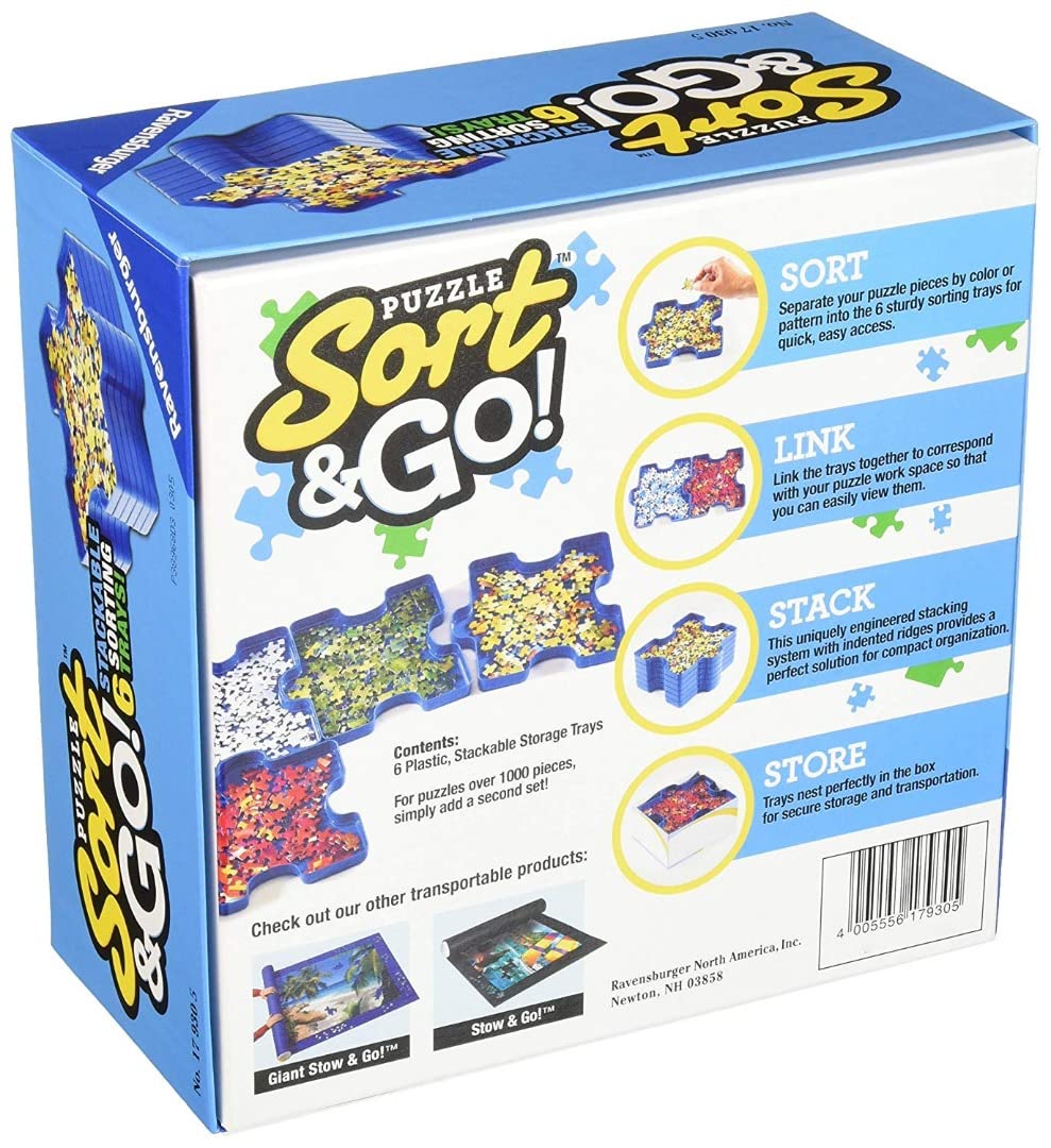 Sort and Go Jigsaw Puzzle Accessory - Robust Plastic Sorting Trays for Easy Puzzle Organization | Accommodates up to 1000 Piece Puzzles | Stackable and Portable Design | Blue