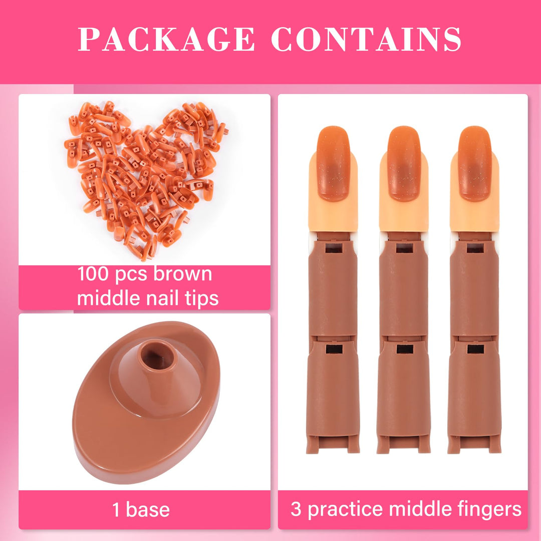 Nail Practice Fingers for Acrylic Nails, 3 Nails for Practice Hand for Acrylic Nails, Training Fingers for Nail Art Beginners, Plastic Fake Fingers with Nails for Hand Nail Art Training