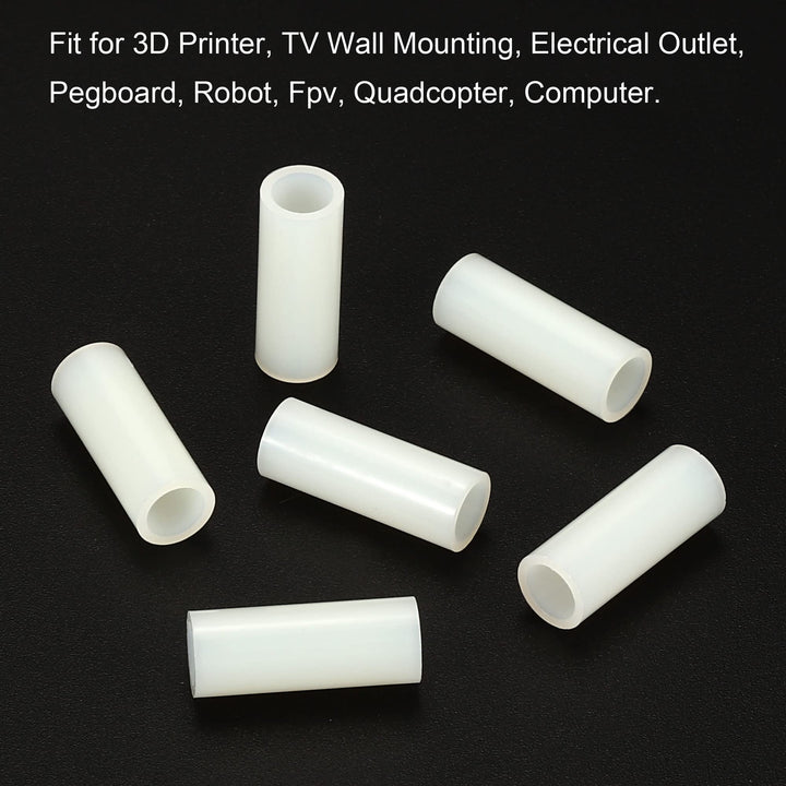 Round Spacer Washer, 100 Pack Nylon 5mm ID x 7mm OD x 20mm L for M5 Screws Block 3D Printer TV Wall Mounting Electrical Outlet, White