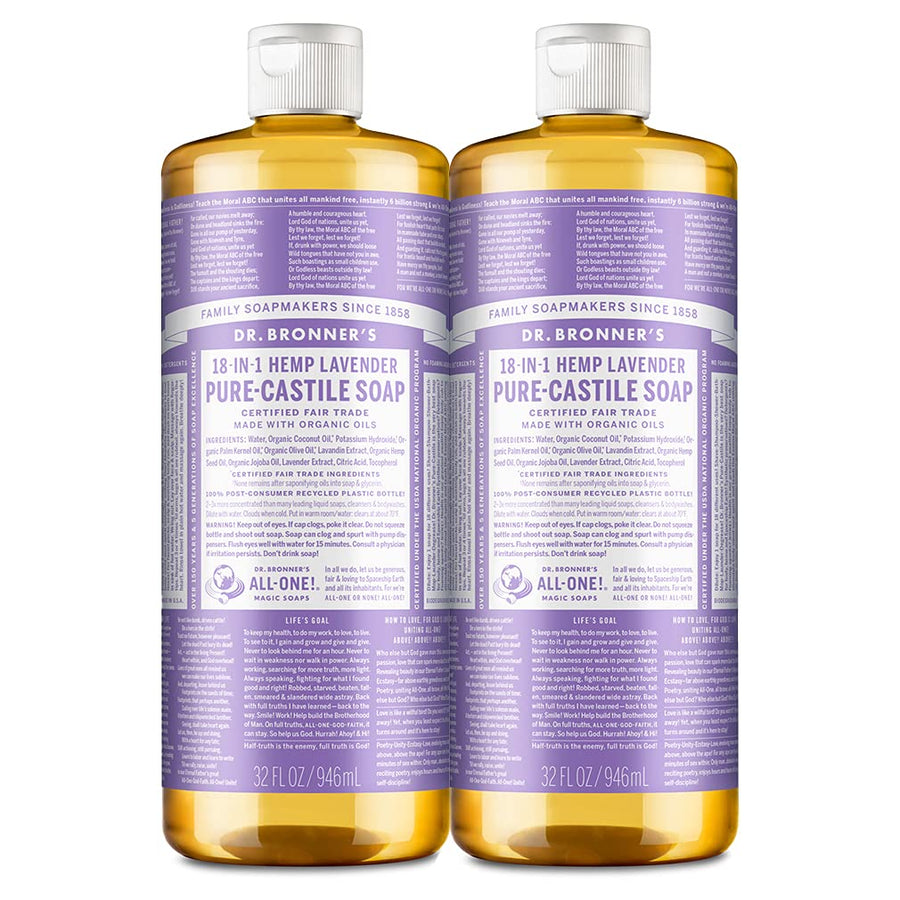 - Pure-Castile Liquid Soap (Lavender, 32 ounce, 2-Pack) - Made with Organic Oils, 18-in-1 Uses: Face, Body, Hair, Laundry, Pets and Dishes, Concentrated, Vegan, Non-GMO