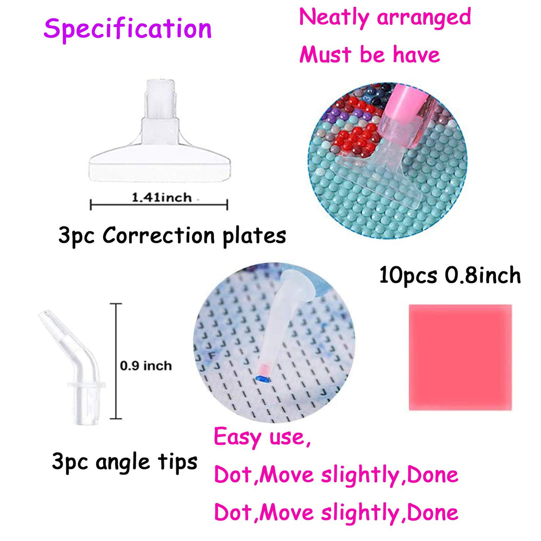 Diamond Painting Art Pen Tips Multi Placers Heads from 3 to 15 with 3 Angle Tip and 3 Correction Plate, Diamond Painting Art Drill Pen Clay Wax Glue for Diamond Painting Nail Art Set Tool Accessories