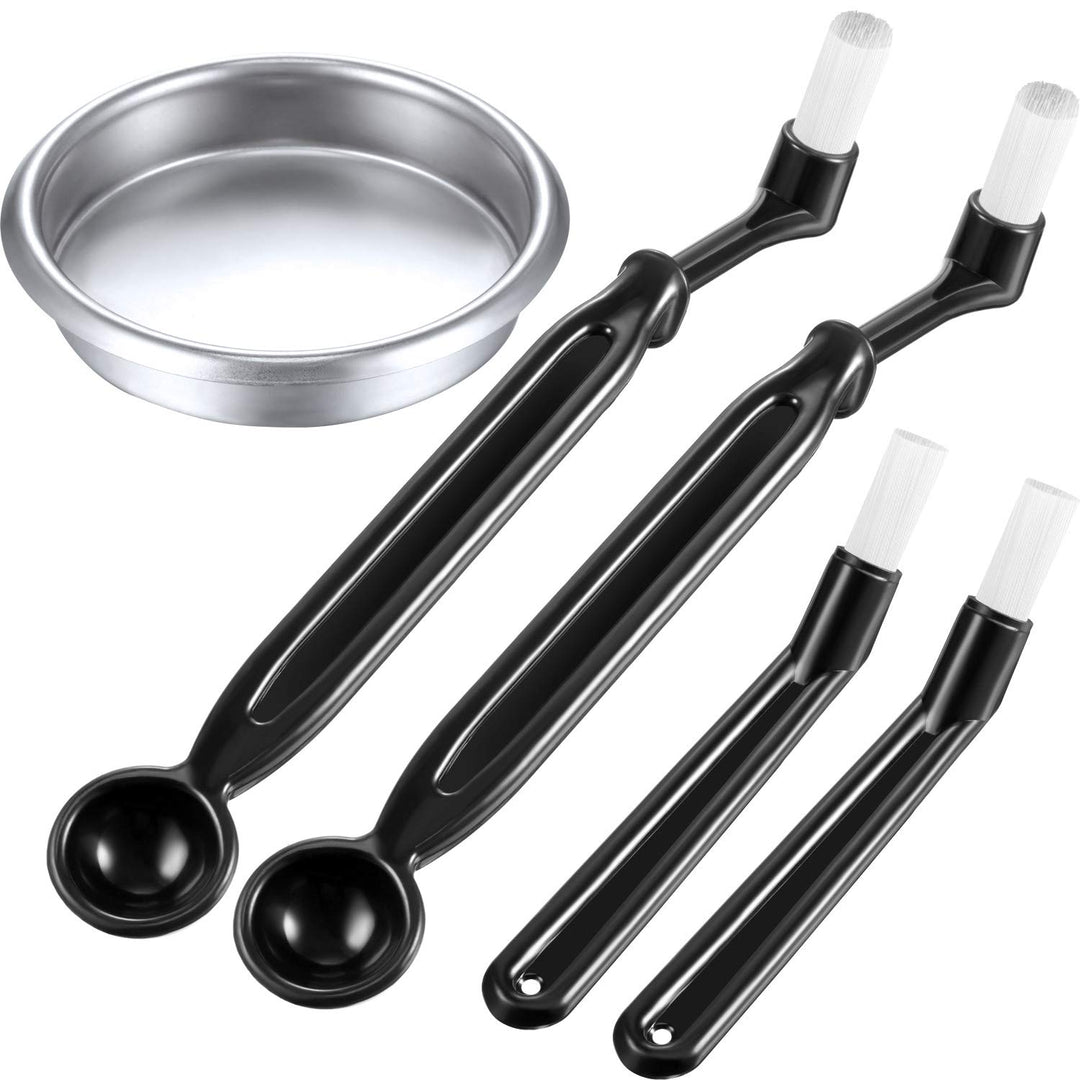 Coffee Machine Brush Cleaner 4 Pieces Coffee Machine Brush with Spoon and 1 Piece 58 mm Stainless Steel Back Flush Insert Metal Blind Filter for Espresso Machine