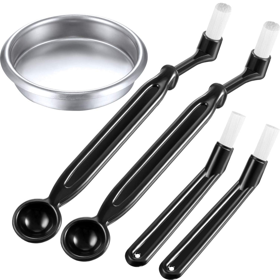 Coffee Machine Brush Cleaner 4 Pieces Coffee Machine Brush with Spoon and 1 Piece 58 mm Stainless Steel Back Flush Insert Metal Blind Filter for Espresso Machine