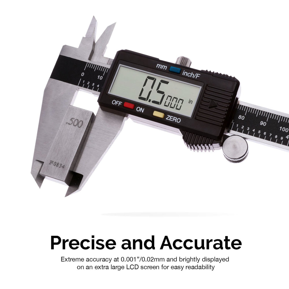 01409A 12” Electronic Digital Caliper | Extra Large Display | 0-12 Inches | Inch/Fractions/Millimeter Conversion | Polished Stainless Steel