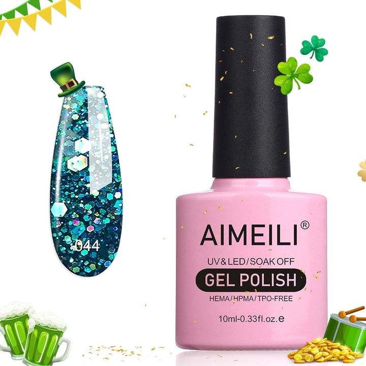 Shellac Soak Off UV LED Gel Nail Polish - Diamond Glitter Teal Blue Green (044) 10ml