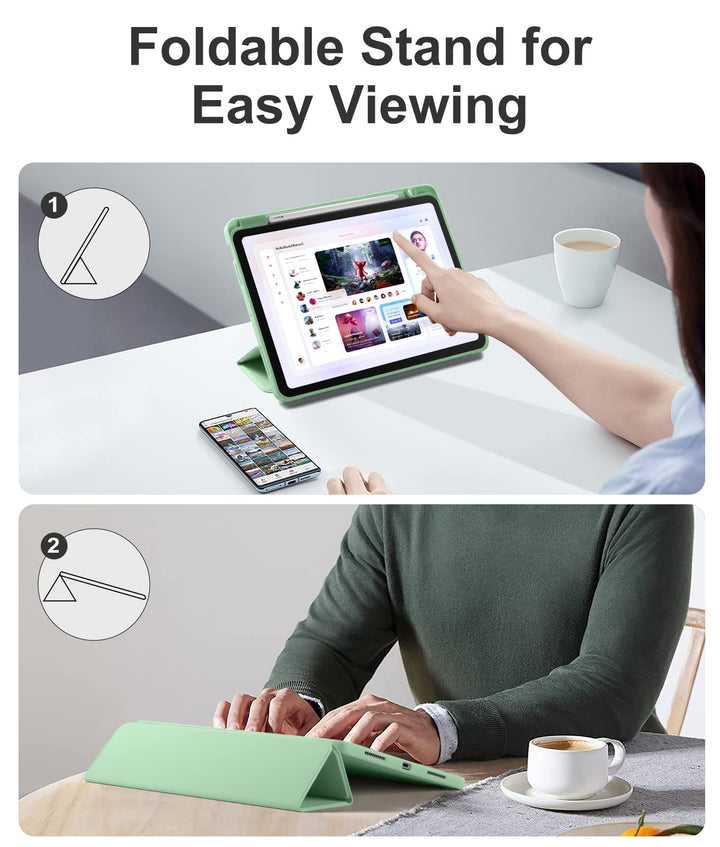 Trifold Stand Case for iPad Air 5th/4th Generation 2022/2020, 10.9 Inch, with Pencil Holder and Wireless Charging - Matcha Green