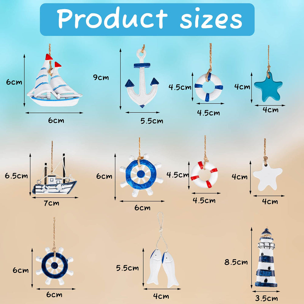 22 Pcs Nautical Ornament Beach Ornaments Coastal Nautical Tree Starfish Anchor Sea Life Beach Decorations for Home Decor Small Party Gift Office