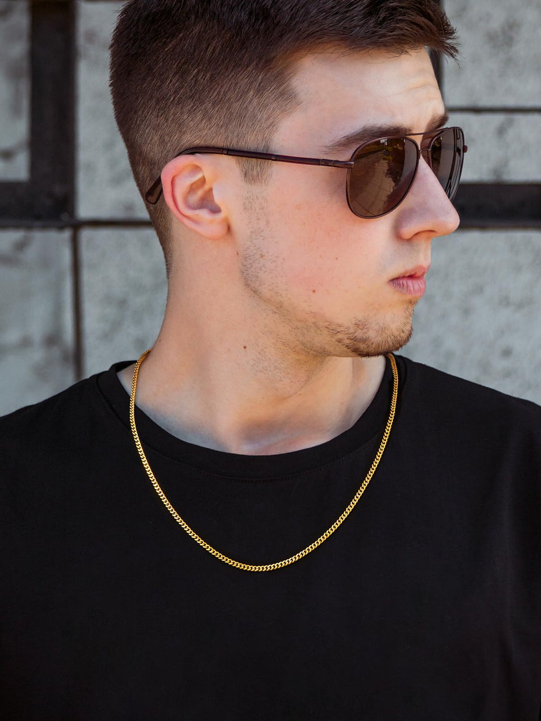 Men Gold Curb Chain Necklace 18K Gold Plated Stainless Steel 3mm Wide 22 Inch Cuban Link Chain for Women