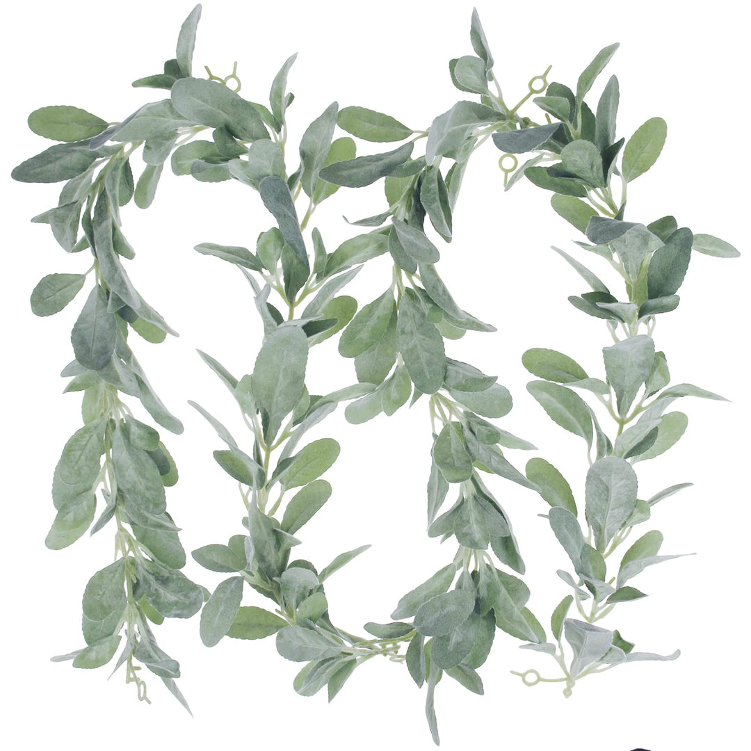 6.2 ft Artificial Lambs Ear Garland Lambs Ear Greenery Vine Flocked Leaf Garland Autumn Faux Vine Fall Boho Greenery and Leaves for Harvest Festival Farmhouse Mantle Home Decor