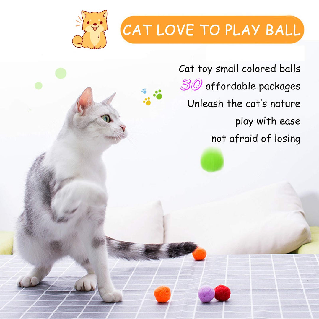 30Pcs Soft Cat Balls, 3CM Cat Pompoms Colorful Cat Toys for Catch/Chase, Interactive Toys for Cats/Small Pets