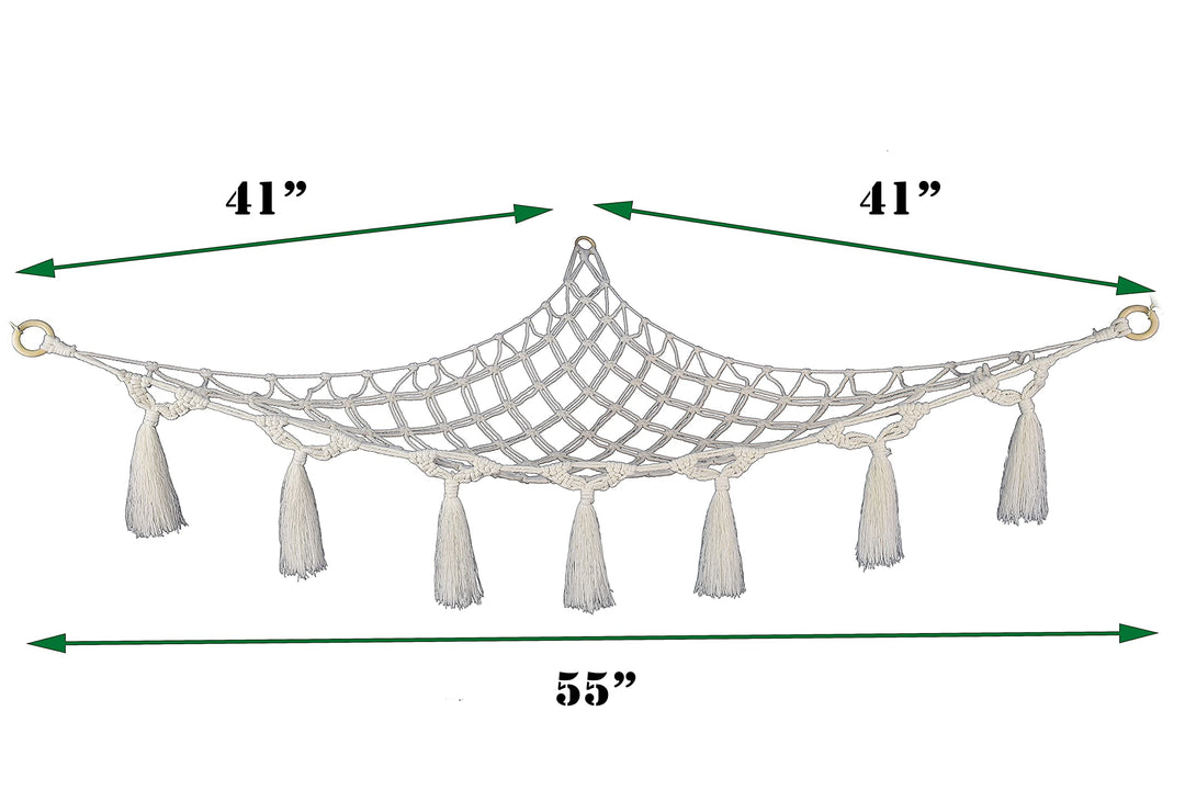 Stuffed Animal Net or Hammock – Decorative Macrame Toy Hammocks for Kids Toys, Large Soft Net with LED Start Light String, Wall Hanging Hooks, and Wooden Photo Display Clips, Toy holder