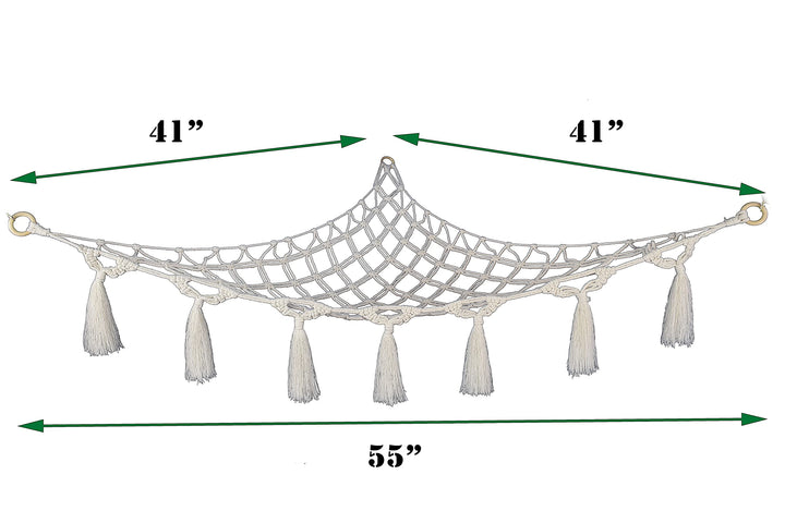 Stuffed Animal Net or Hammock – Decorative Macrame Toy Hammocks for Kids Toys, Large Soft Net with LED Start Light String, Wall Hanging Hooks, and Wooden Photo Display Clips, Toy holder