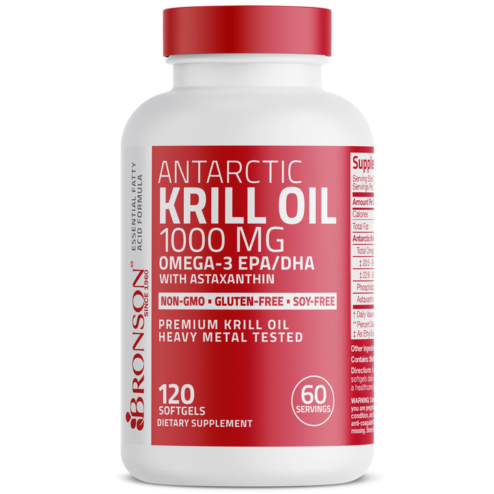 Antarctic Krill Oil 1000 mg with Omega-3s EPA, DHA, Astaxanthin and Phospholipids 120 Softgels