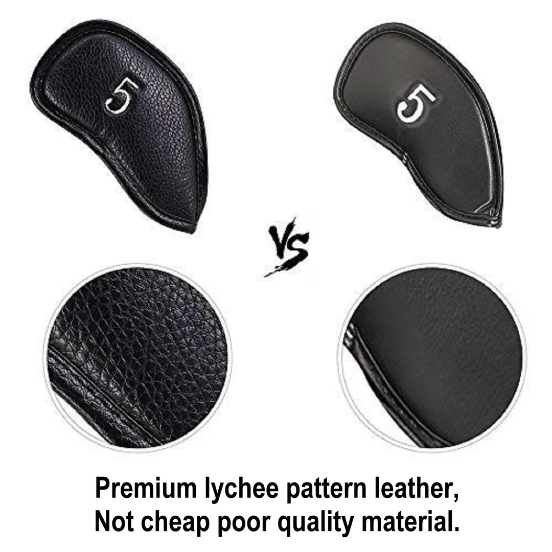 12pcs Thick Synthetic Leather Golf Iron Head Covers Set Headcover fits All Brands Callaway Ping Taylormade Cobra Etc.