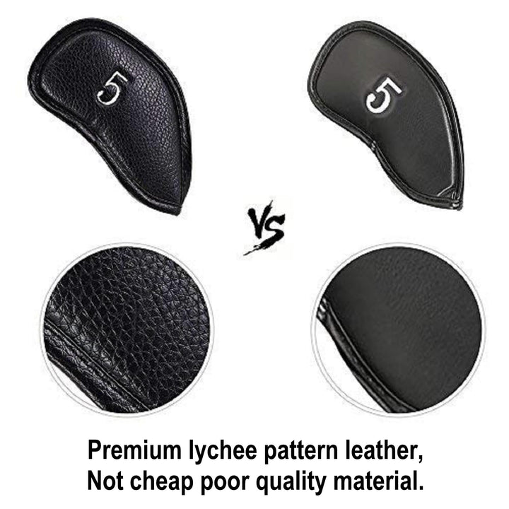 12pcs Thick Synthetic Leather Golf Iron Head Covers Set Headcover fits All Brands Callaway Ping Taylormade Cobra Etc.