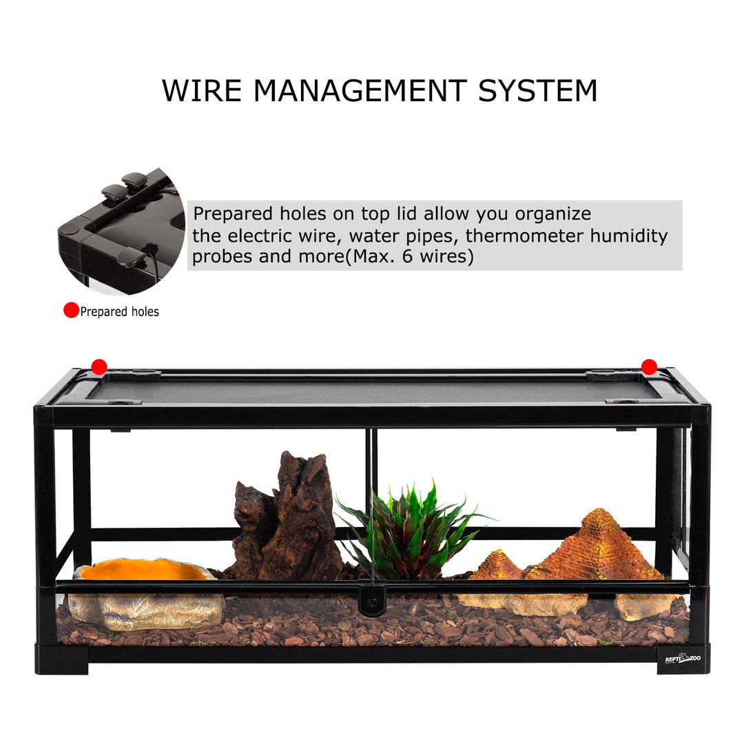 Glass Reptile Terrarium 20 Gallon, Front Opening Reptile Tank 30 x 12x 12 for Reptile Pets Gecko Lizard Snake, Top Screen Ventilation Escape Proof Lid