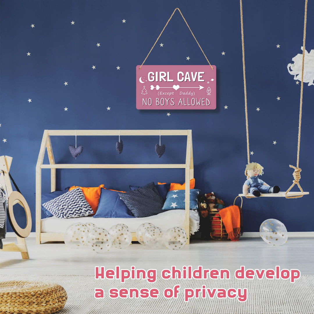 Girl Cave Sign, Girls Room Decorations for Bedroom, PVC Plastic Water Proof Decoration Hanging Sign , Kids Room Signs for Door