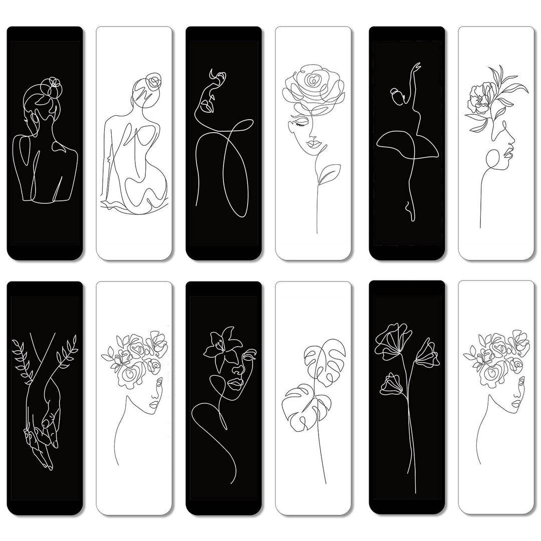 24 Pieces Minimalist Line Bookmarks Abstract Bookmarks Magnet Bookmark Women Christmas Party Supplies Minimalist Line Art Prints Bookmark Female Face Aesthetic Christmas Gifts Classroom Rewards(Line)