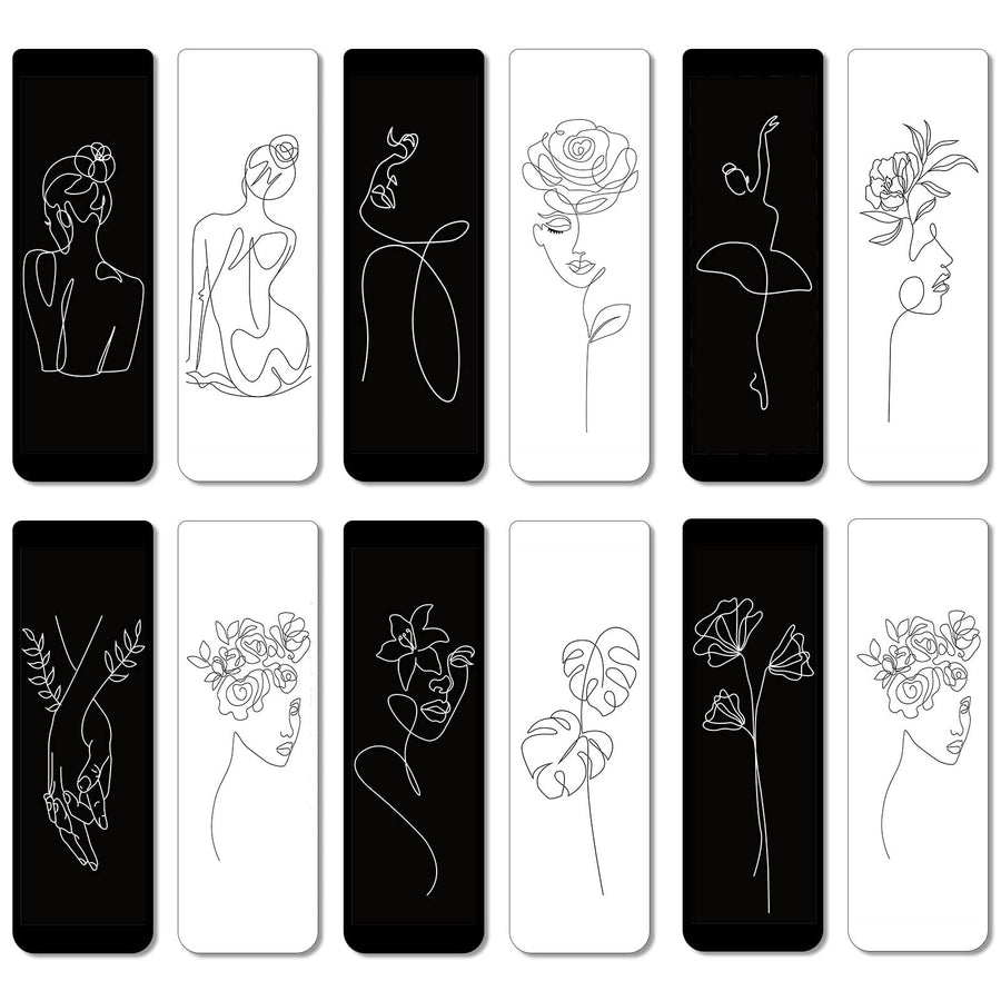 24 Pieces Minimalist Line Bookmarks Abstract Bookmarks Magnet Bookmark Women Christmas Party Supplies Minimalist Line Art Prints Bookmark Female Face Aesthetic Christmas Gifts Classroom Rewards(Line)