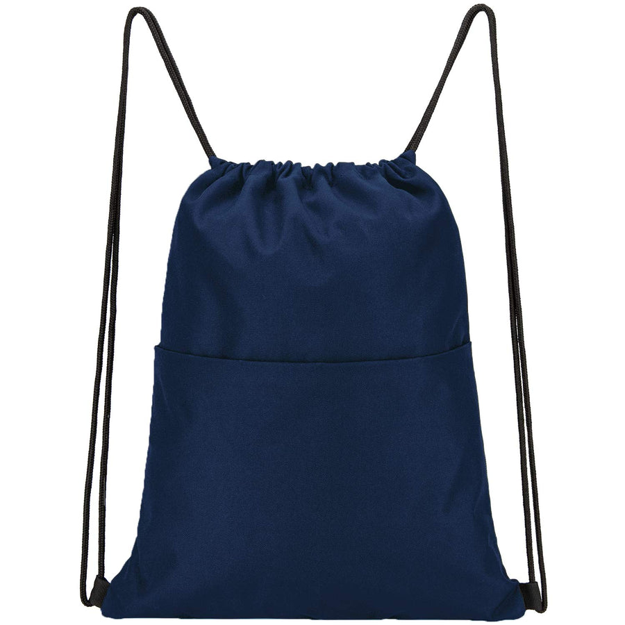 Drawstring Backpack Water Resistant String Bag Sports Sackpack Gym Sack with Side Pocket for Men Women - Navy